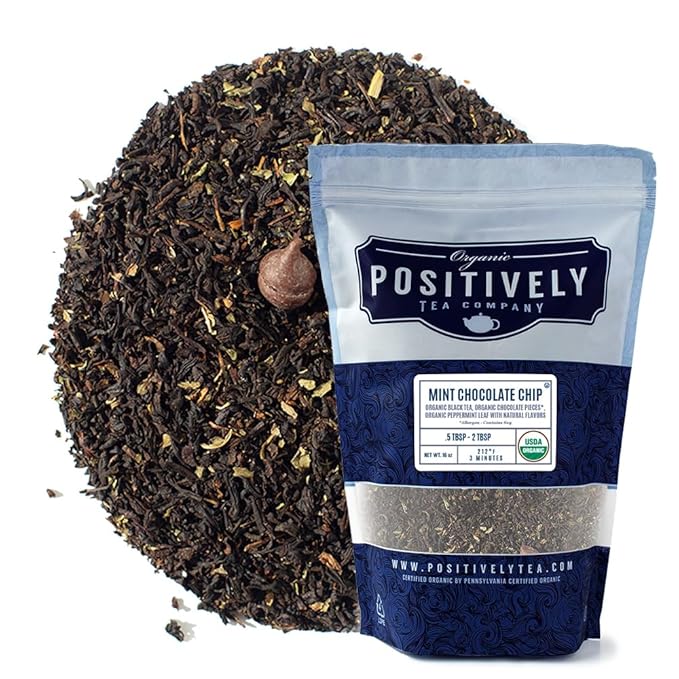 Organic Positively Tea Company, Mint Chocolate Chip, Black Tea, Loose Leaf, 16 Ounce