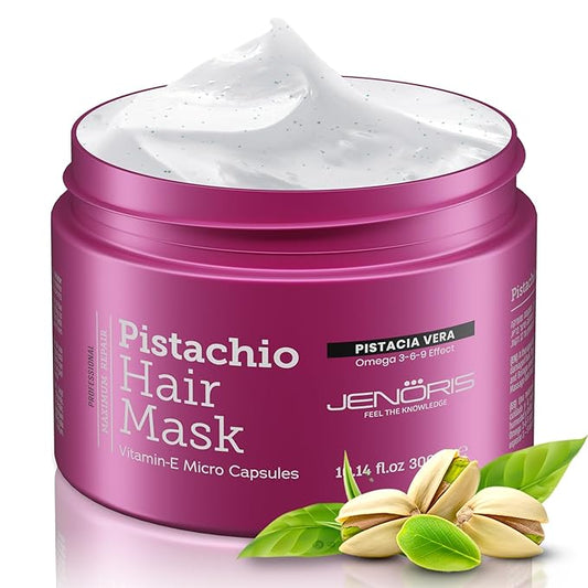 Jenoris Pistachio Hair Mask for Dry Damaged Hair – Deep Conditioning Hair Mask Treatment with Pistachio Oil & Vitamin E, For Color-Treated Hair, For Hair Repair, Paraben & Salt Free, 10.14 Fl Oz