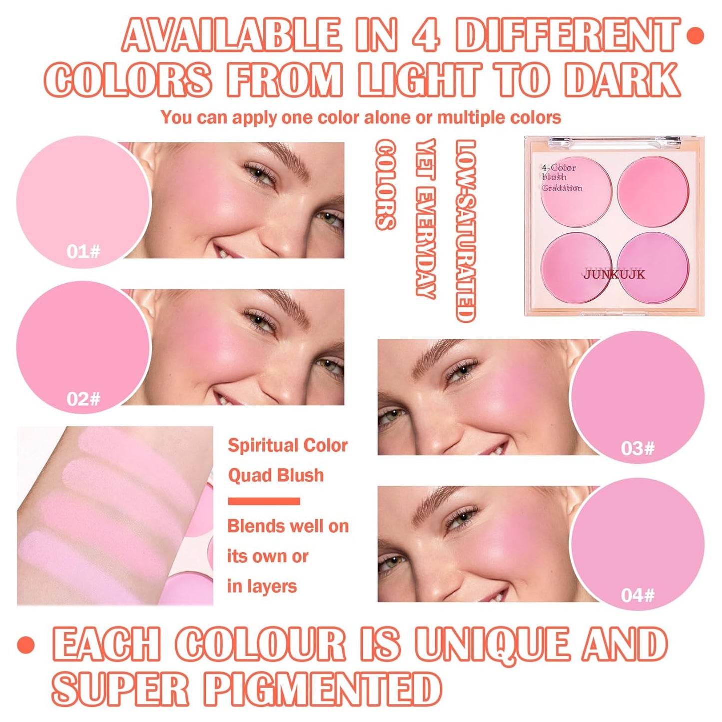 Blush Palette,Shimmer Silky Matte Blush Powder Palette,Professional Cute Face Contour Highlighter Blush Palette with Blush Makeup Brush 02