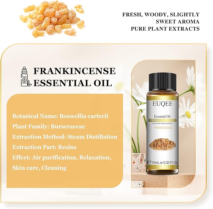 Frankincense Essential Oil 10 ml Pure Essential Oil with Glass Drop Great for Diffusers,Aromatherapy, Soap & Candle Making, Humidifier - 0.33 Fl oz
