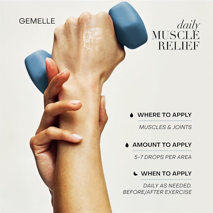 GEMELLE Lymphatic Muscle Relief Oil | 6X Award Winner | Natural Arnica Massage Oil, Sore Muscles, Back & Neck Pain Relief Oil, Lymphatic Drainage | Paraben-Free, Luxury Natural Skin Care | 30ml