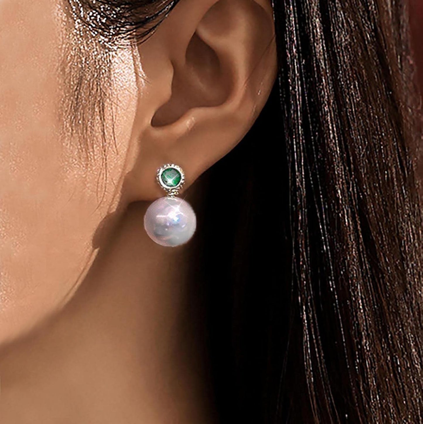 Vintage Emerald Pearl Earrings Gold Pearl Drop Earrings Green Emerald Studs Earrings Rhinestone Pearl Emerald Earrings Jewelry for Women