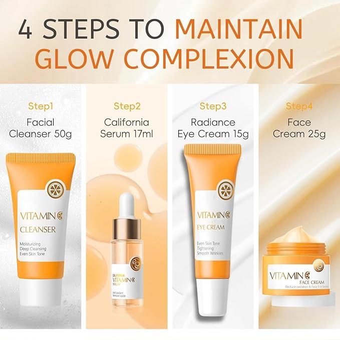 Vitamin C Skin Care Set, Skincare Gift Set for Teenage Girls, Skincare Set, 5 Piece Travel Size Kit With Cleanser, Face Serum,Eye Cream,Face Cream Face Skin Care Kit