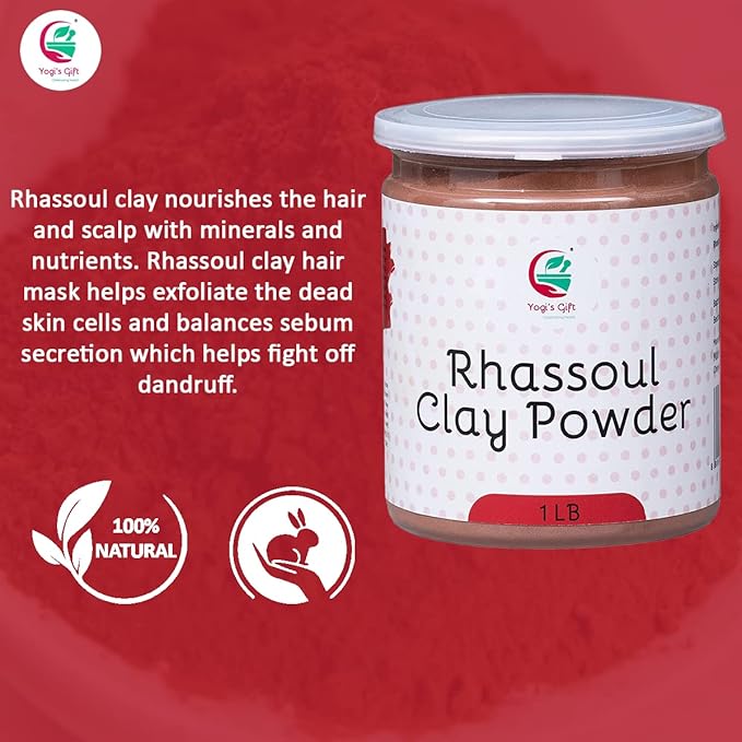 Rhassoul Clay for Hair & Face 1 LB | 100% Pure Rhassoul Clay Hair Mask Ingredient | May Stain Skin & Hair When Used Wet