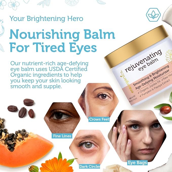 USDA Organic Eye Moisturizer Cream - Rejuvenating and Nourishing Age Defying Balm - Natural Ingredients for Sensitive Skin with Jojoba Oil, Argan Oil for Puffiness, Fine Lines Plus More