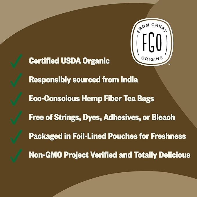 FGO Organic Ashwagandha Tea, 100 Count, Eco-Conscious Herbal Tea Bags, Resealable Bag, Caffeine Free, Packaging May Vary (Pack of 1)