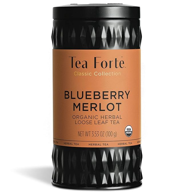 Tea Forte Blueberry Merlot Premium Organic Loose Leaf Caffeine-Free Herbal Tea Blend Canister, Makes 35-50 Cups, Tea Gifts for Mother's Day