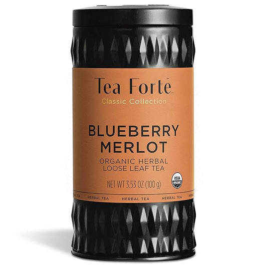 Tea Forte Blueberry Merlot Premium Organic Loose Leaf Caffeine-Free Herbal Tea Blend Canister, Makes 35-50 Cups, Tea Gifts for Mother's Day