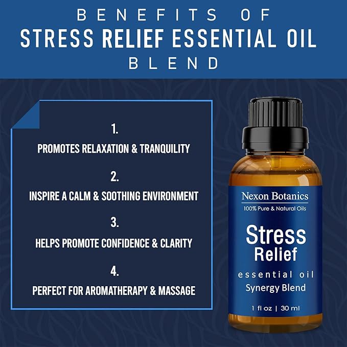 Stress Relief Essential Oil Blend 30 ml - Stress Relief & Calm Essential Oil for Diffusers & Aromatherapy - Promotes Relaxation & Sleep - Nexon Botanics