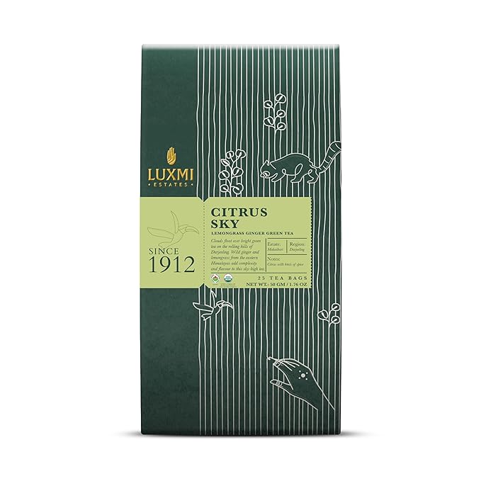Luxmi Estates Citrus Sky Green Tea 25 Tea Bags (50g) Pack | Certified Organic Darjeeling Green Tea