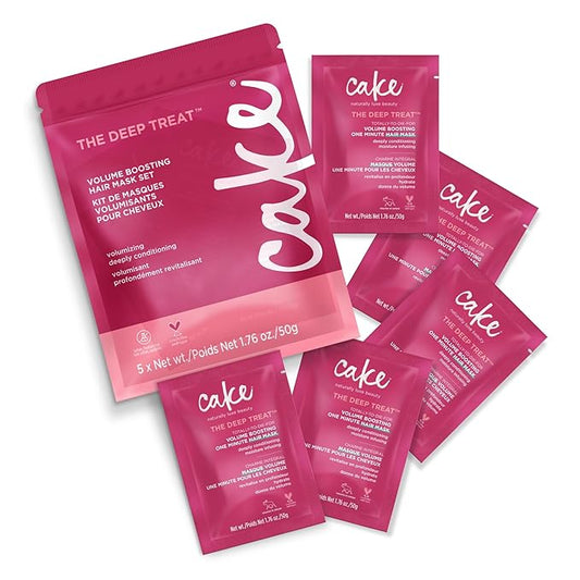 Cake Beauty Travel Hair Mask Set- Deep Treat Volume Boosting Hair Mask, Volumizing & Moisturizing- Hydrolyzed Rice Protien- For Dry Hair- 5 x 1.76 oz