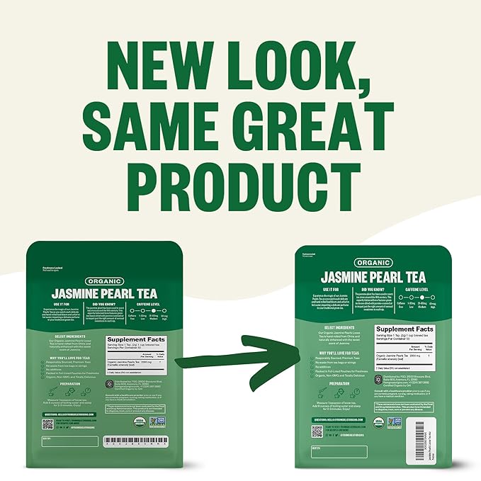 FGO Organic Jasmine Pearl Green Tea, Four Ounce, Loose Leaf, Resealable Bag, Packaging May Vary (Pack of 1)