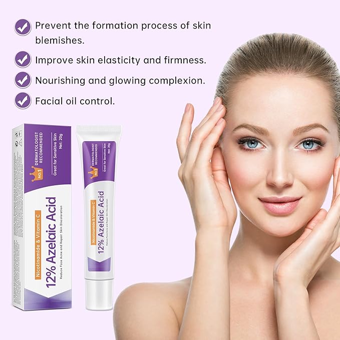 Azelaic Acid 12% Serum for Acne, 2PCS Azelaic Acid Cream Reduces Acne and Pimples, Nicotinamide Serum for Facial Redness and Excess Sebum for Smooth Skin
