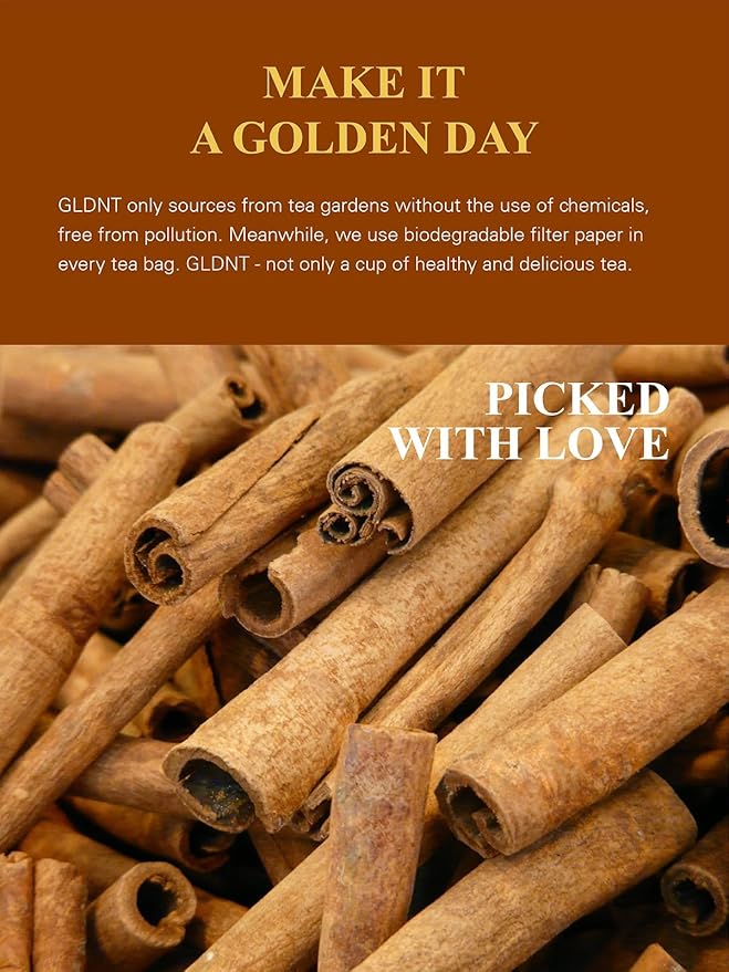 GLDNT Organic Cinnamon Tea Bags, Cinnamon Herbal Tea, Sweet & Slightly Spicy Flavor, Caffeine Free, 100 Count