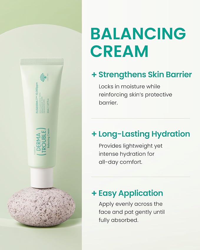 Derma Trouble 3-Step Acne Kit - Korean Skin Care Routine for Clogged Pores & Sensitive Skin, Gentle pH-Balanced Cleanser, Toner & Cream, Non-Irritating Formula. Anti-Sebum Complex, Fusiderm-T