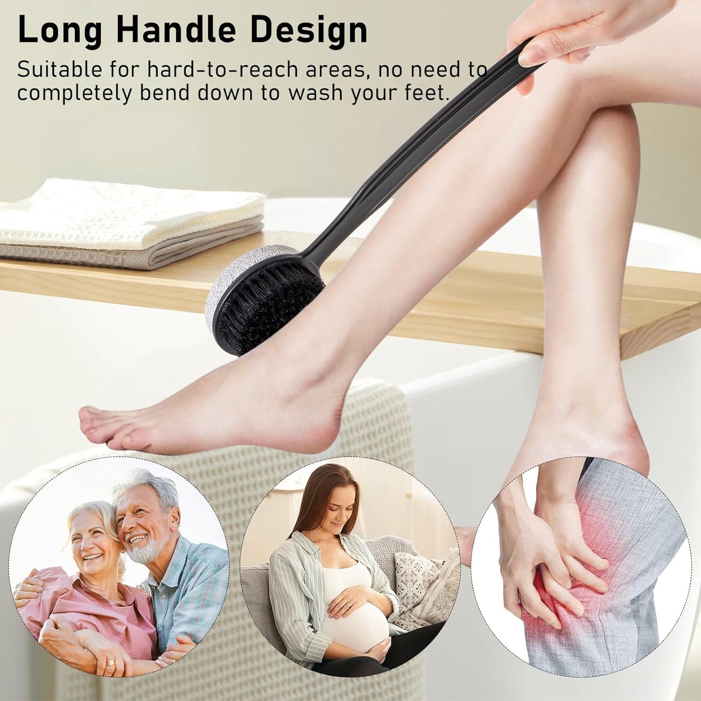 Pumice Stone for Feet with Long Handle (Double-Faced Curved Handle,Black, Count, 2.0)