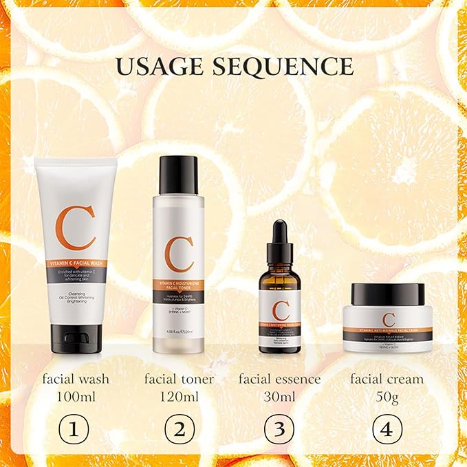 Vitamin C Skin Care Sets & Kits, Skincare Gift Set for Teenage Girls, Women Beauty Gift Sets Skin Care Kit with Cleanser,Toner,Serum,Face Cream, Long Lasting Moisturizing Skincare Set for Women Girls