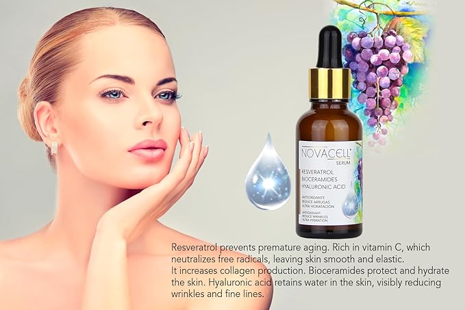 Grape Seed Facial Serum with Resveratrol, Bioceramides and Hyaluronic Acid - Favors Elasticity & Firmness, Intensively Fills Wrinkles - 30 ml