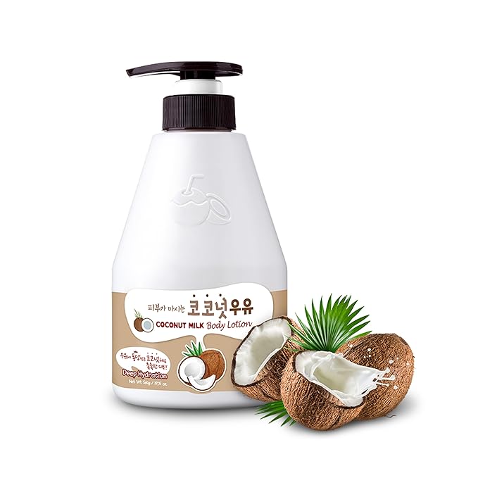 WELCOS Kwailnara Coconut Milk Body Lotion & Body Wash Set – Moisturizing & Revitalizing Korean Skincare Bundle with Coconut Milk Extract, 560g / 19.75oz Each