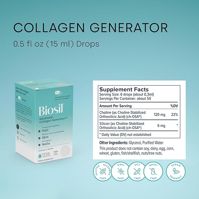 Biosil Collagen Generator - 0.5 fl oz Drops, Pack of 2 - With Patented ch-OSA Complex - Generates & Protects Your Own Collagen - GMO Free - 60-Day Supply