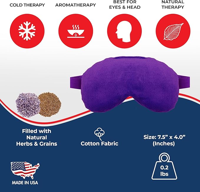 Lavender Lavender Eye Mask Pillow - Weighted Eye Mask for Relaxation, Yoga and Stress Relief - Cold Therapy Lavender Eye Masks for Women, Men - 1 Eye Mask Purple