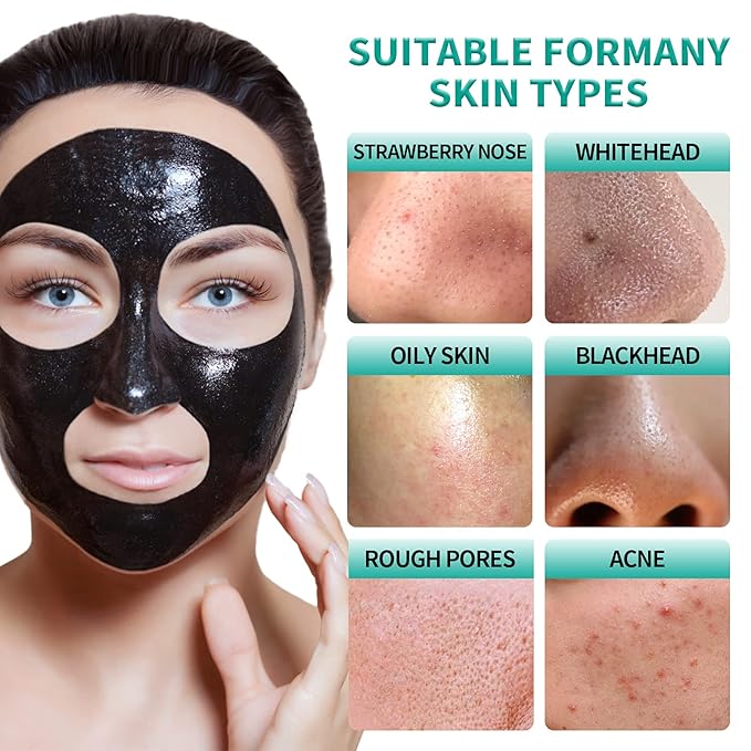 Peel Off Face Mask Blackhead Whiteheads Remover Masks Activated Charcoal Black Mask Purifying Peeling Facial Mask for Nose Pores Removal Reducing Cleansing Acne with Brush and Pimple Extractor Tools