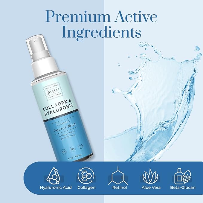 Hyaluronic Acid & Collagen Face Mist - Dermatologist Tested, Moisturizes & Tones Skin, Anti-Aging, Natural Ingredients, Cruelty-Free, 95% Natural - All Skin Types - 4 OZ