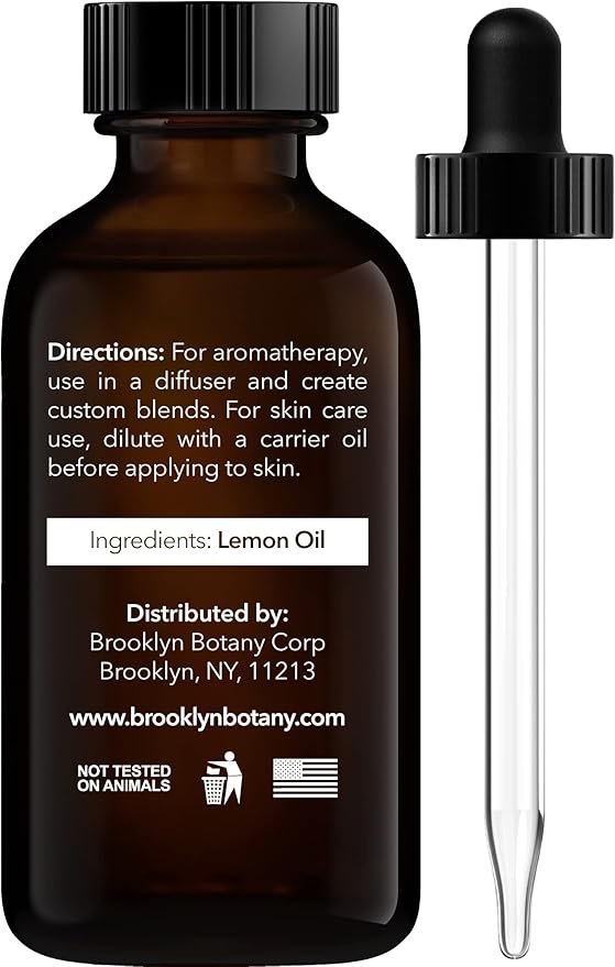 Brooklyn Botany Lemon Essential Oil – 100% Pure and Natural – Premium Grade Oil with Dropper - for Aromatherapy and Diffuser - 1 Fl Oz