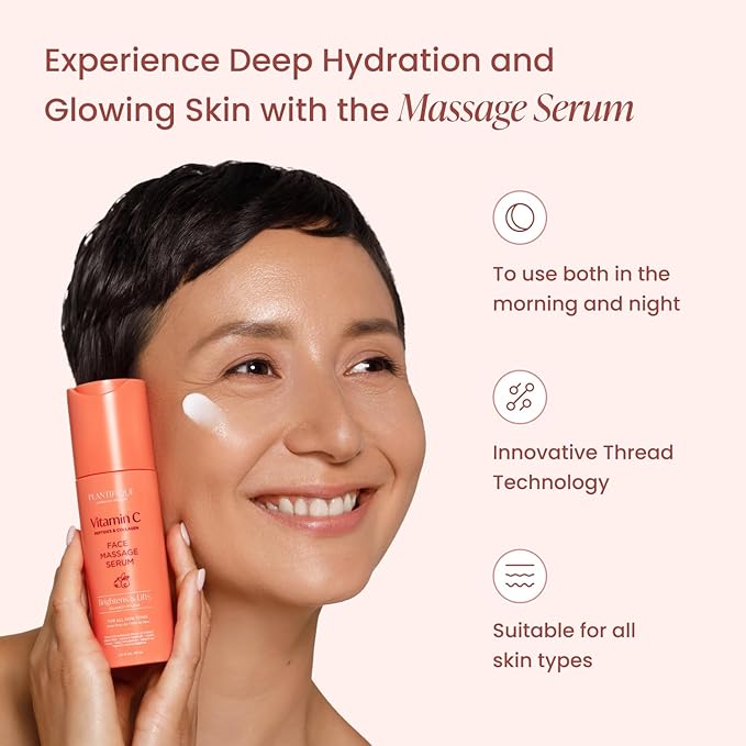 PLANTIFIQUE Massage Ritual Set Premium Certified Rose Quartz Gua Sha + Vitamin C Serum Skin Care Set, Birthday Gifts for Women, Teens, Mom, Brides