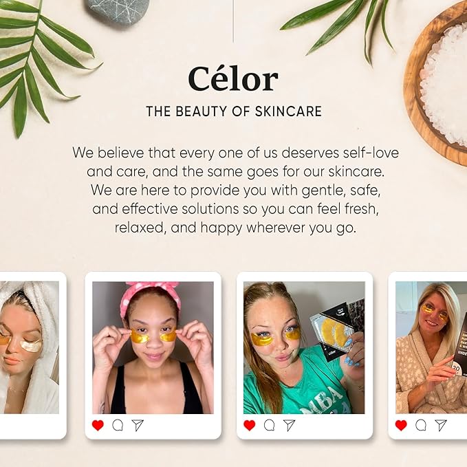 CÉLOR Under Eye Patches Premium - Golden Under Eye Mask Enriched with Hyaluronic Acid, Caffeine, Tea Tree & Collagen, Under Eye Patches for Puffy Eyes, Dark Circles and Puffiness (14 Pairs)