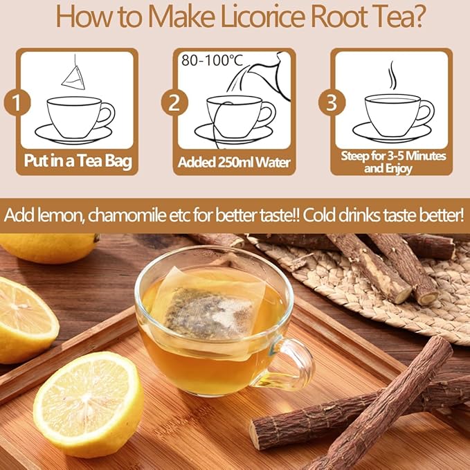 Premium 80 Licorice Root Tea Bags, Made with 100% High Sweetness Wild Licorice Root, No Additives & Caffeine Free.