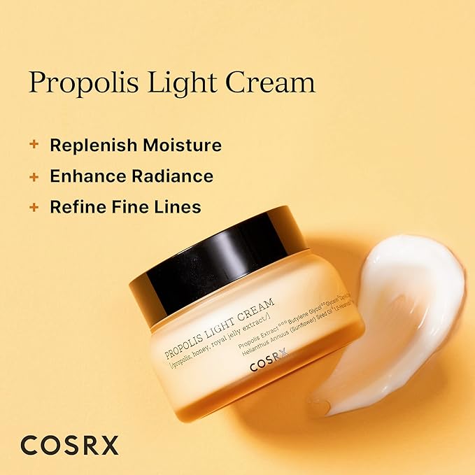 COSRX Full Fit Propolis Light Cream, 2.19 Fl.oz / 65ml, Propolis 64.5%, Hydrating Daily Day and Night Moisturiser, Korean Skin Care, Not Tested on Animals, Paraben Free