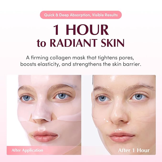 Collagen Pore-Tight Up Mask - PDRN & Low Molecular Collagen for Pore Minimizing and Firming | Korean Collagen Face Mask for Glass Skin, 4 Sheets, 1.01 OZ.