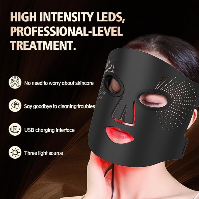 LED Face Mask 3 Colors Light Therapy Facial Photon Beauty Device Skin Care at Home for Facial Rejuvenation, Wrinkles Reduction, Anti-Aging (Pink)