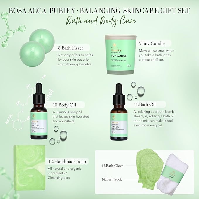 Facial Skin Care Set & Spa Kit - Gift for Women Ideas, Self-care Relaxation Gifts, Skin Care Collection with Essential Oils, Hyaluronic Acid, Vitamin E. (Tea Tree)