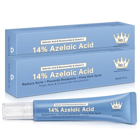 Azelaic Acid 14% Cream for Acne, 2PCS Azelaic Acid Serum Prevents Acne, Hyaluronic Acid & Squalane & Nicotinamide Serum Balances Excess Sebum, Clarify Skin for Smooth Skin