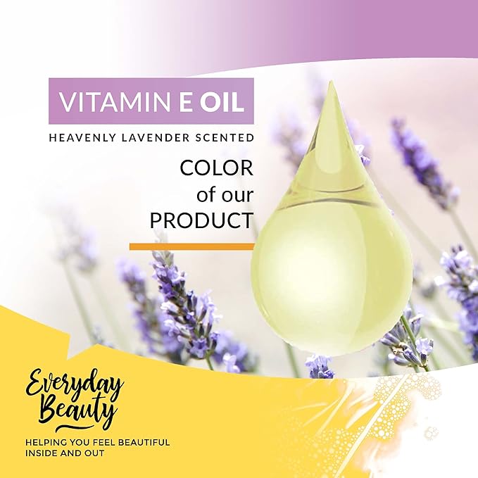 Organic Vitamin E Oil - Heavenly Lavender Scented USDA Certified 100% All Natural Plant Based 8oz - Lightweight and Great for Scars After Surgery - For Face, Skin and Nails - Anti Aging