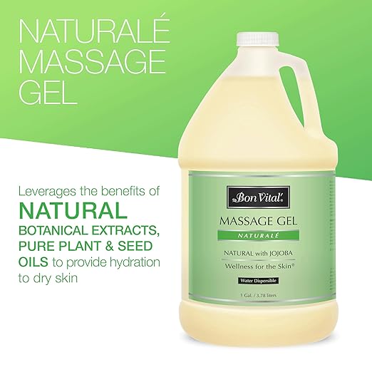 Bon Vital' Naturale Massage Gel with Natural Ingredients for Earth-Friendly Massage, Hypoallergenic Massage Gel for Sensitive Skin, Moisturizer Absorbs Like Lotion, 1 Gal, Label may Vary