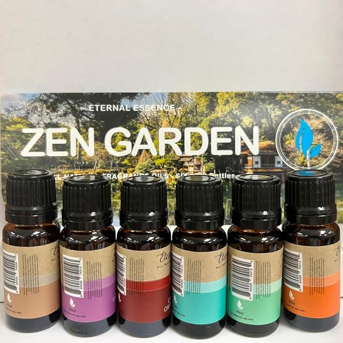 Eternal Essence Oils Zen Garden Set of 6 Premium Fragrance Oils - Includes Cinnamon Orange Clove, Bamboo, Fresh Rain, Lavender Patchouli Vanilla, Rosemary Mint & Amber Scented Oils - 10ML