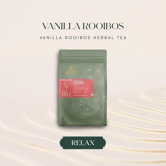 Luxmi Estates Organic Rooibos Vanilla Tea, 50 Tea Bags, Calming Tea, Perfect for Unwinding After A Long Day
