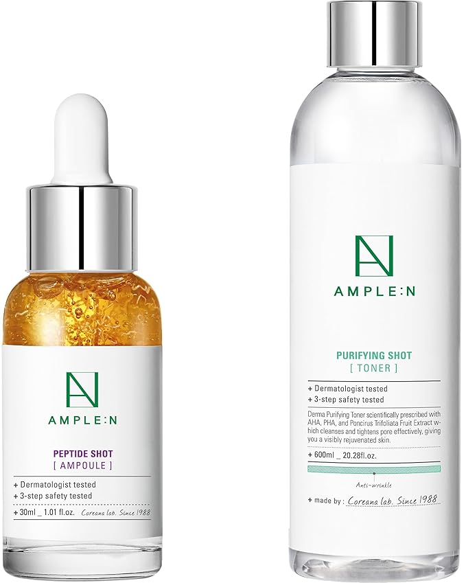 CORÉANA AMPLE:N Peptide Shot Serum, 1.01 fl. Oz + Purifying Shot Toner, 20.3 fl.oz. Bundle