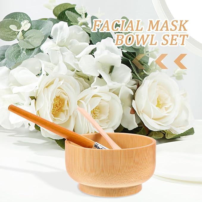 Wood Face Mask Mixing Bowl Set For Ladies Facial Skincare Clay Mixing DIY Vintage Facemask Bowl Kit with Mask Spoon Spatula Brush