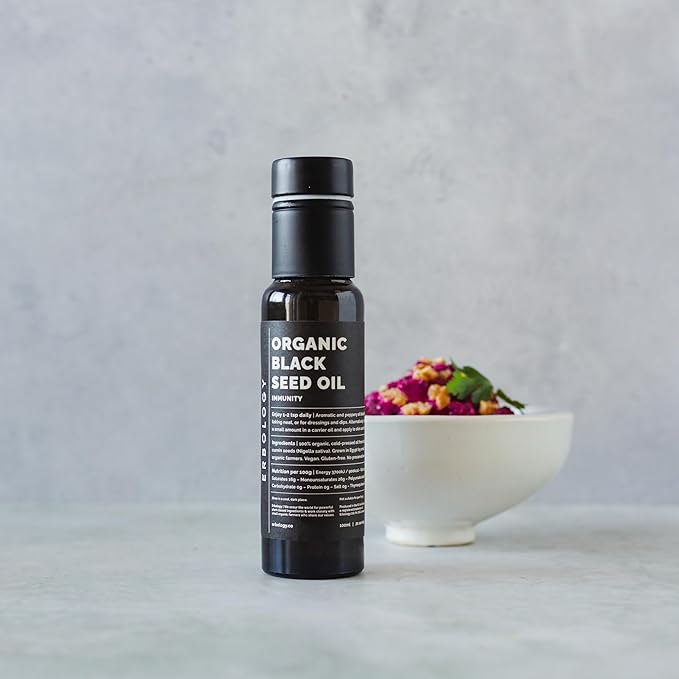 Erbology Organic Black Seed Oil 3.4 fl oz - Nigella Sativa - Cold-Pressed - Over 2.5% Thymoquinone - Supports Digestive Health and Immunity - Non-GMO - No Additives or Preservatives