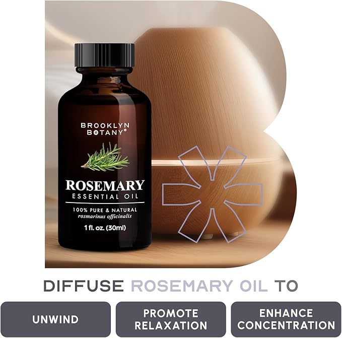 Brooklyn Botany Rosemary Essential Oil – 100% Pure and Natural – Premium Grade Oil with Dropper - for Aromatherapy and Diffuser - 1 Fl Oz