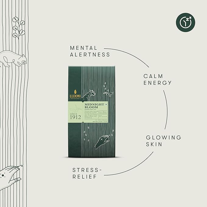 Luxmi Estates - Midnight Bloom - Organic Jasmine Tea - 25 Tea Bags | With Organic Jasmine Buds and Premium Darjeeling Green Tea | Natural Aid to Relieve Stress, Anxiety and Sleep Problems