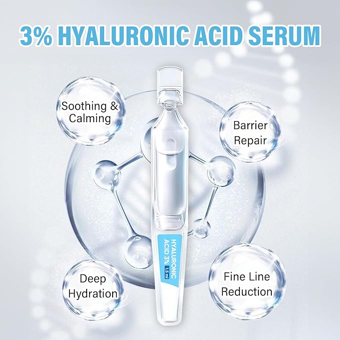 Ultra-Hydrating Serum, 3% Hyaluronic Acid Tube for Face Smoother Softer Skin, Pre-makeup Skin Care Hydrating Essence, 30 Pack