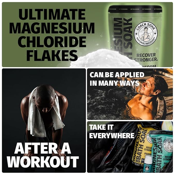 Coach Soak Recovery Bath Soak Eucalyptus Tea Tree and Magnesium Lotion with MSM Cooling Menthol Bundle, Made in USA