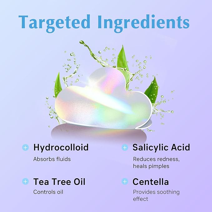 Hologram Pimple Patches for Face, Cute Hydrocolloid Acne Patches, Salicylic Acid & Tea Tree Colorful Star Spot Stickers,Zits & Blemish, Blue Cloud Zit Patches 12MM (48 Count)