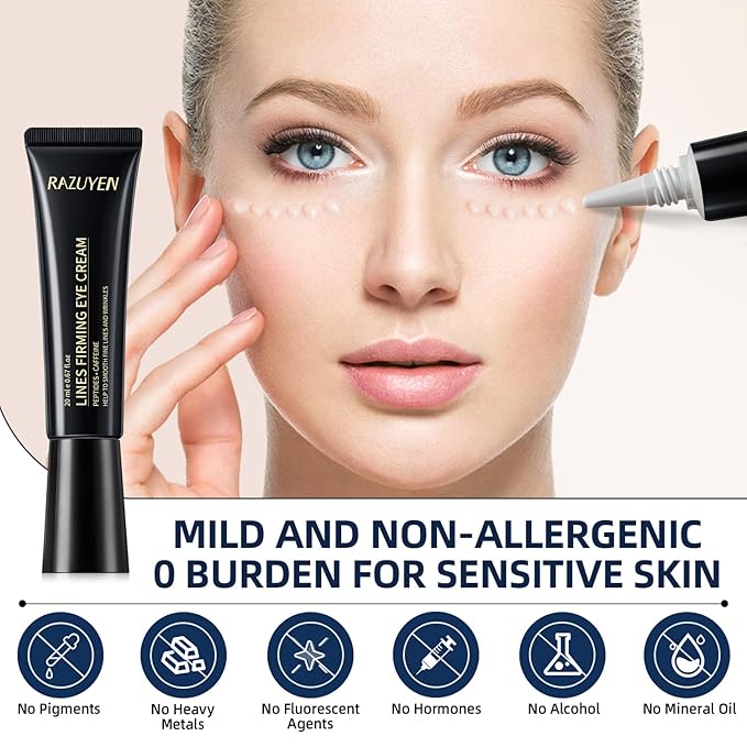 Under Eye Cream For Dark Circles, Puffiness and Wrinkles, Hyaluronic Acid + Peptide + Caffeine Eye Cream Anti Aging, Hydrating Eye Care, 20ml/0.67 fl oz