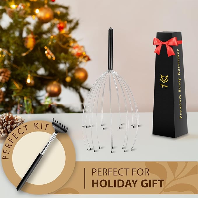 Head Massager 20 Fingers Scalp Massager Head Scratcher, Back Massage Back Scratcher, Stocking Stuffers for Scalp and Body Massage 2 Pack (Black)